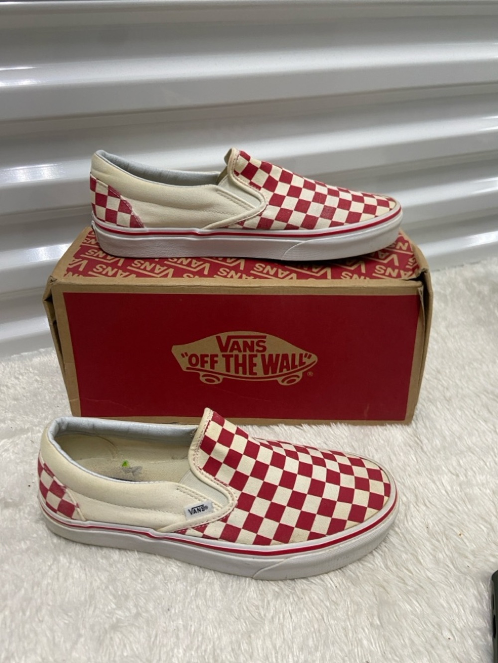 Vans Slip-On Sneakers in Red and White Checkerboard
